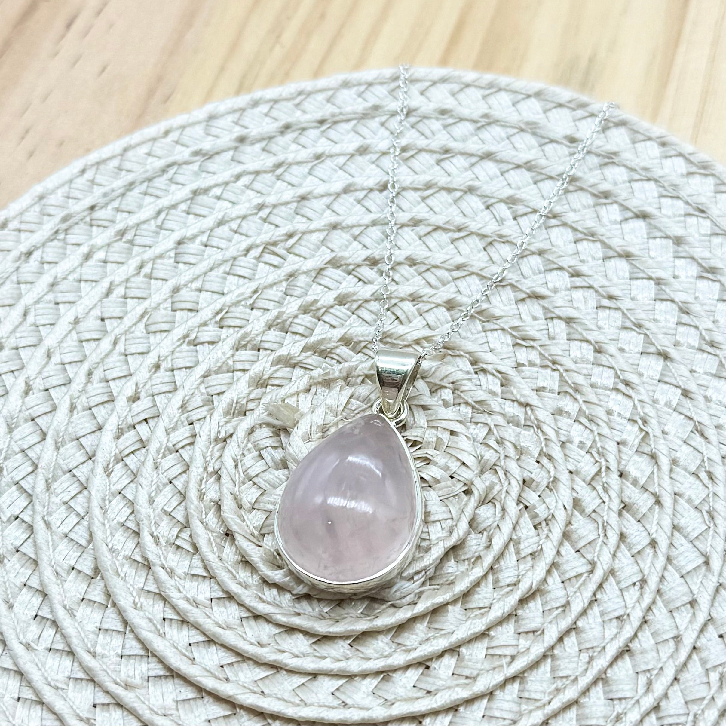 Rose Quartz Teardrop Necklace