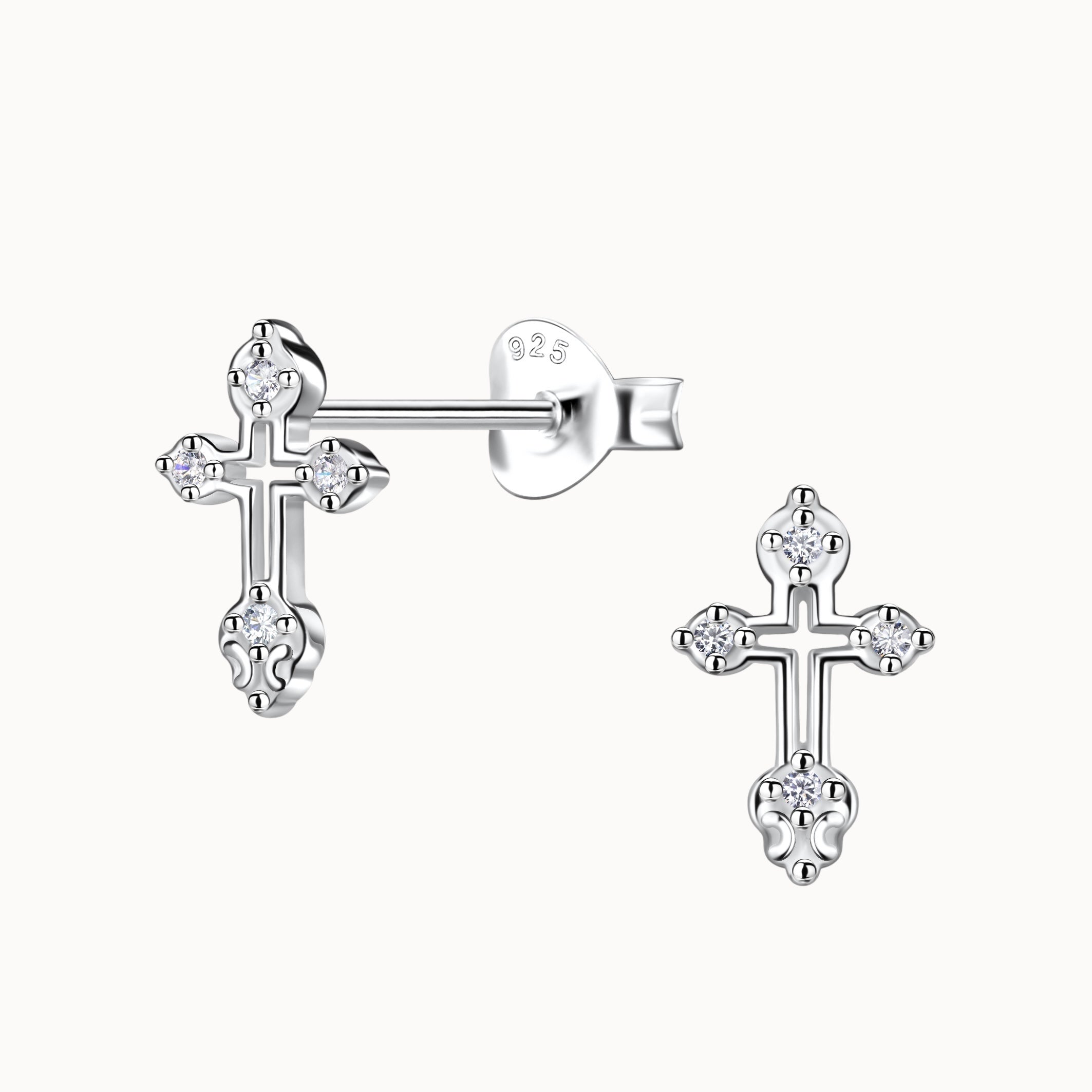 Jeweled Cross Stud Earrings