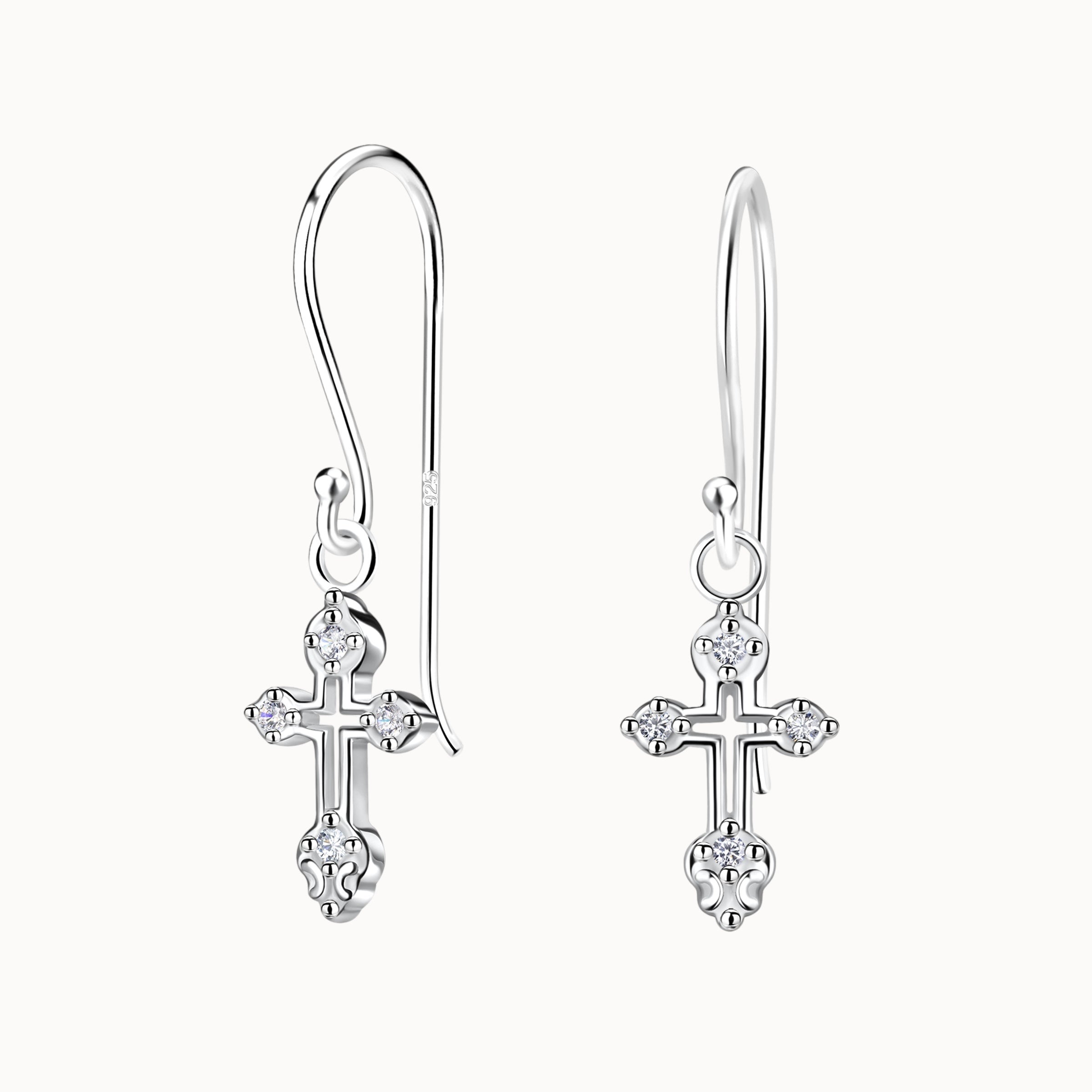 Jeweled Cross Drop Earrings
