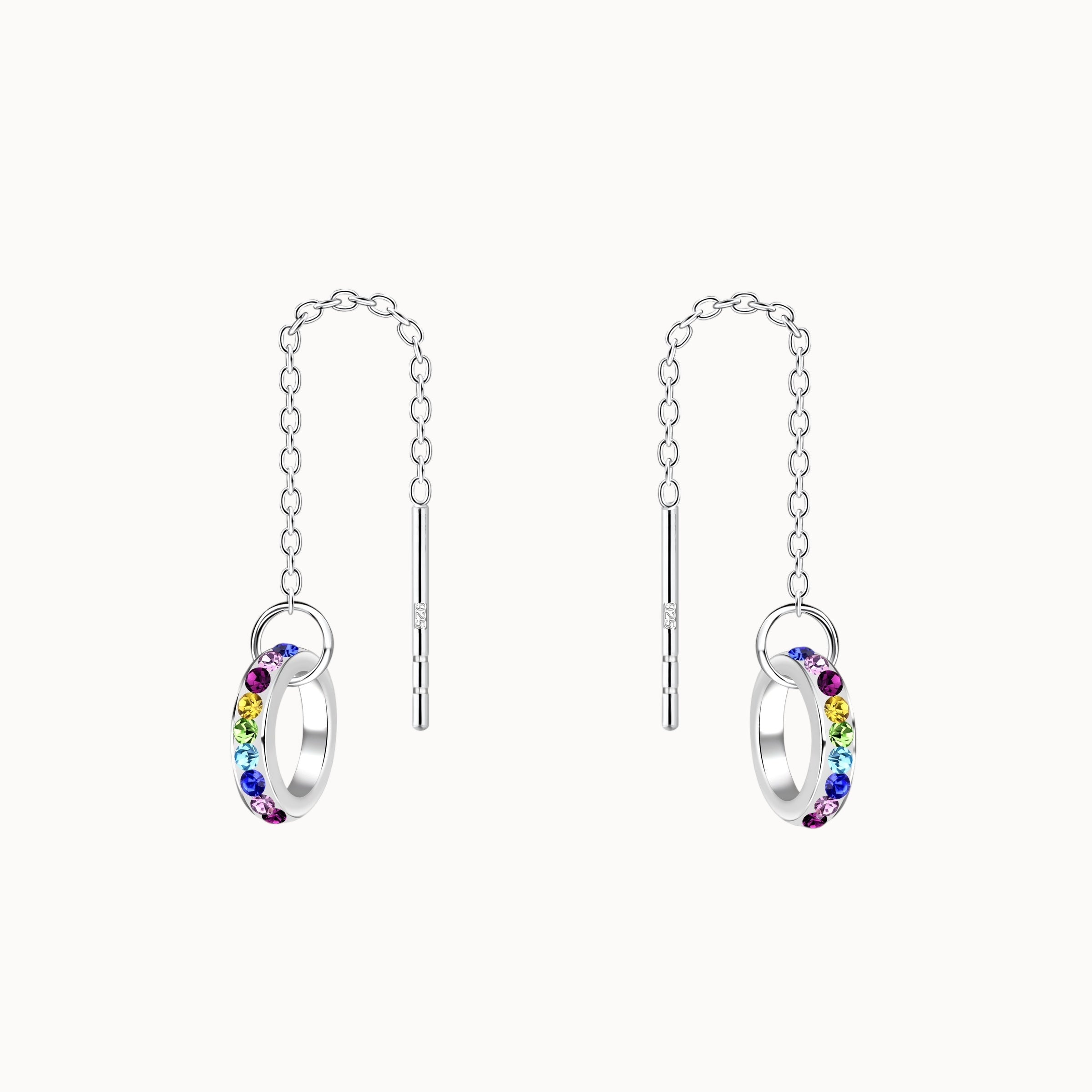 Rainbow Thread Through Drop Earrings