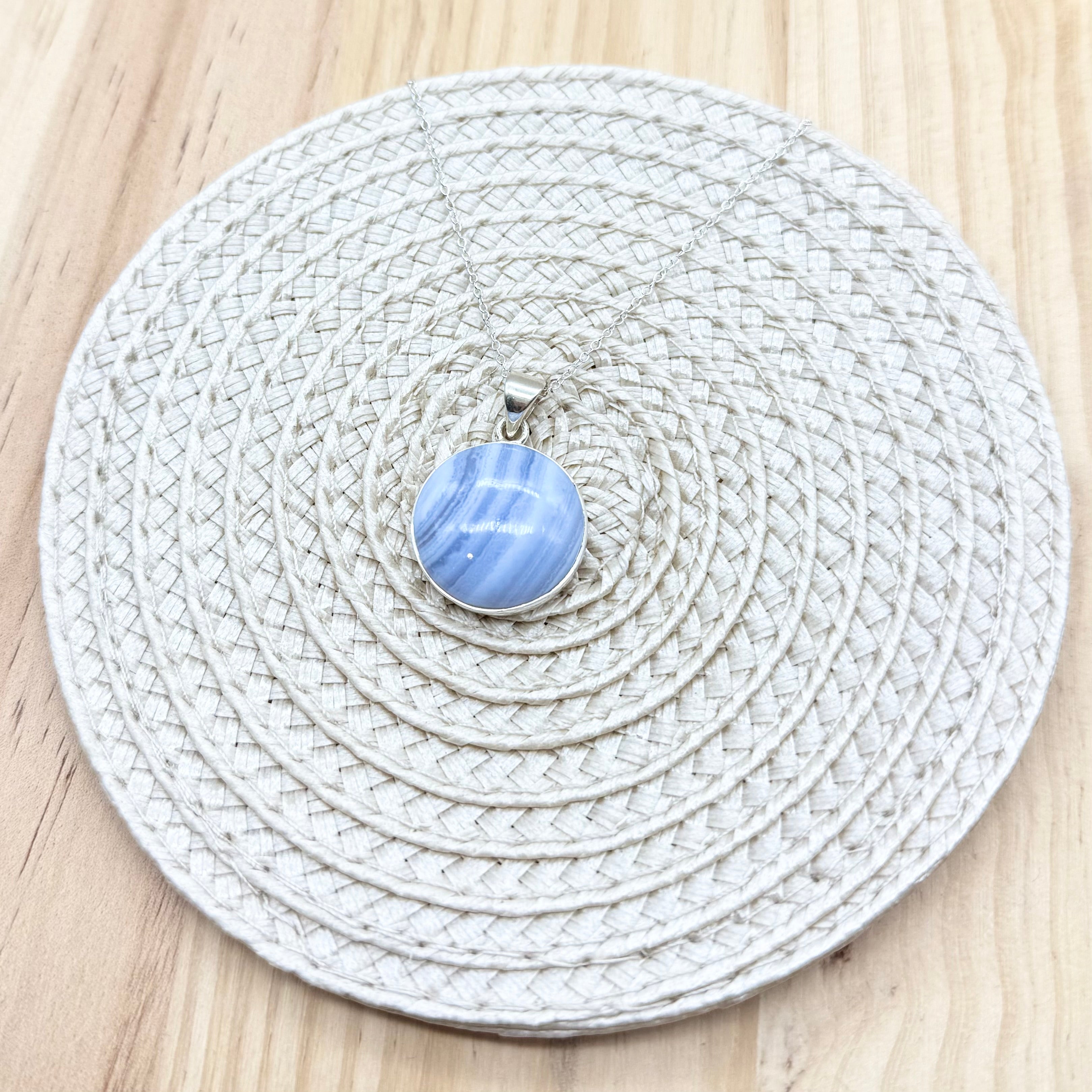 Blue Lace Agate Round Necklace
