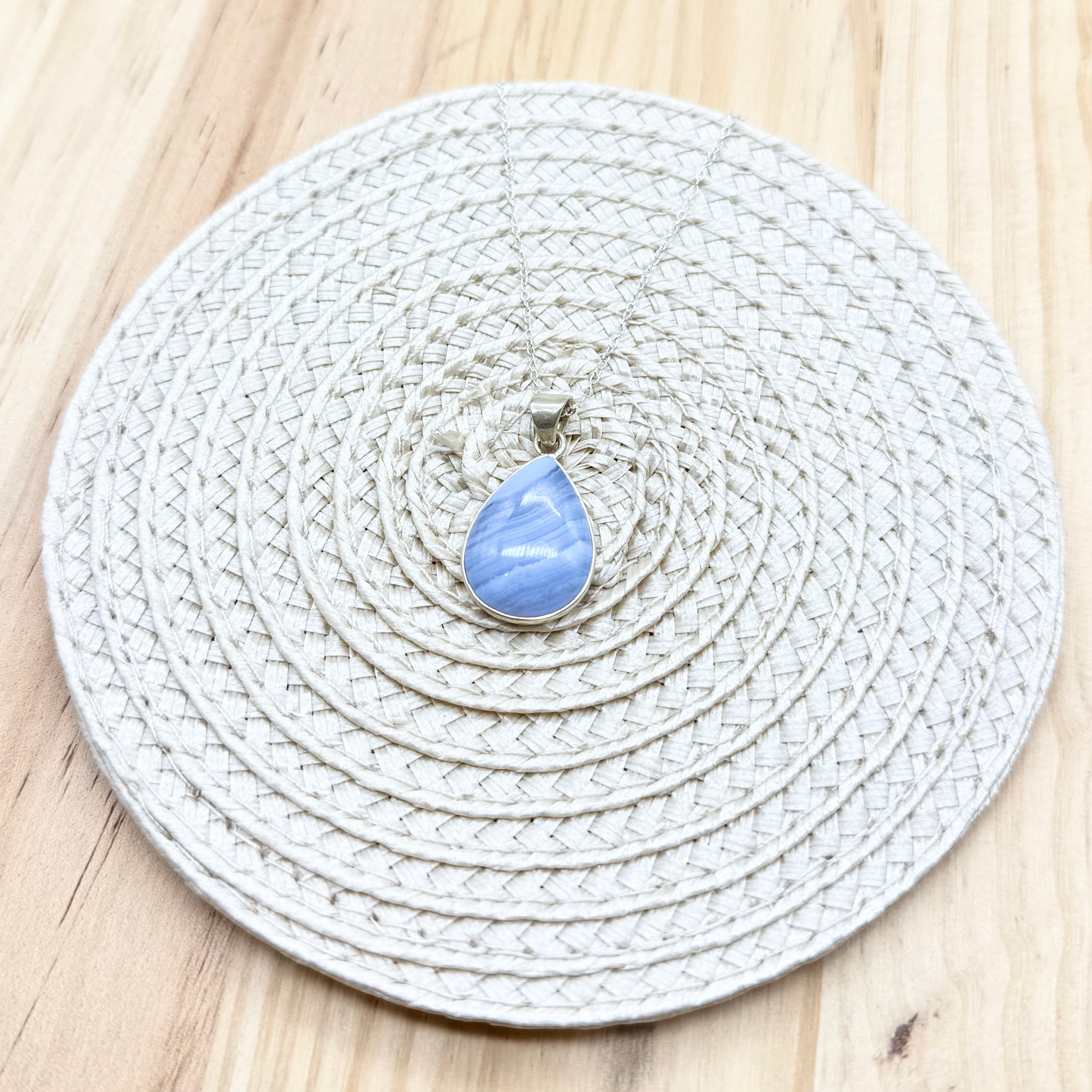 Blue Lace Agate Teardrop Necklace