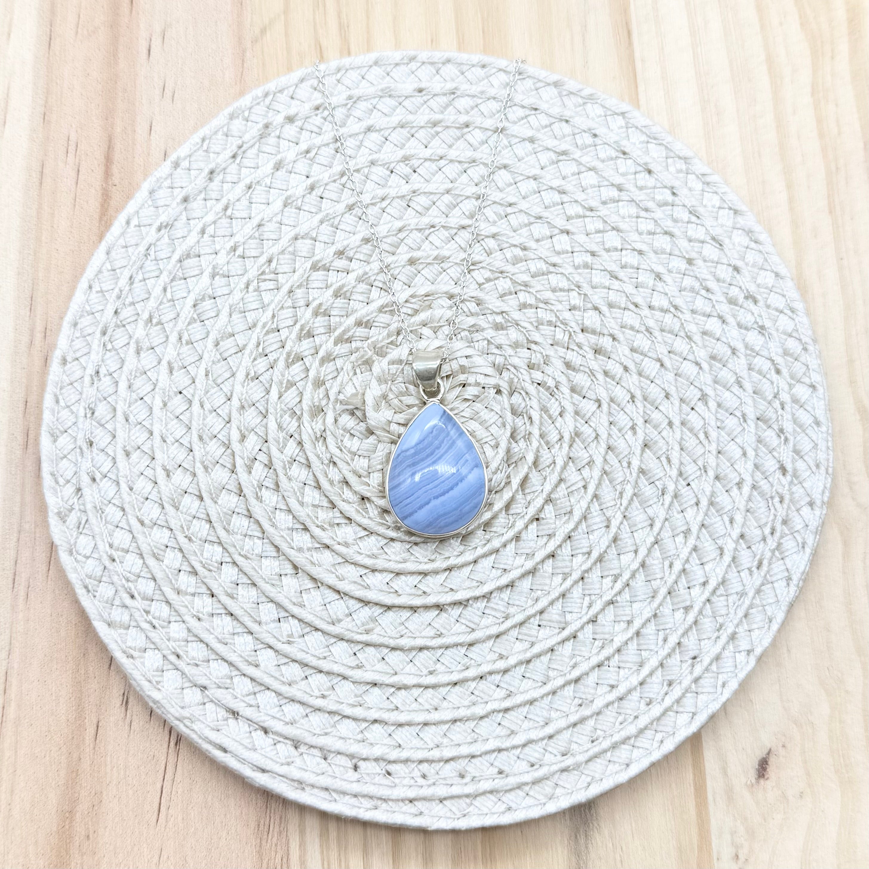 Blue Lace Agate Teardrop Necklace